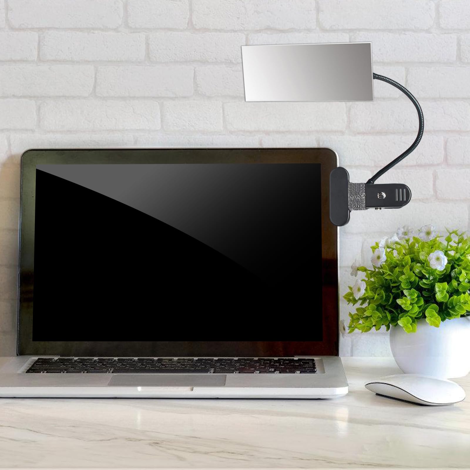 Diseño rectangular y redondo de seguridad ajustable con clip flexible para escritorio o cubículos. Vista trasera