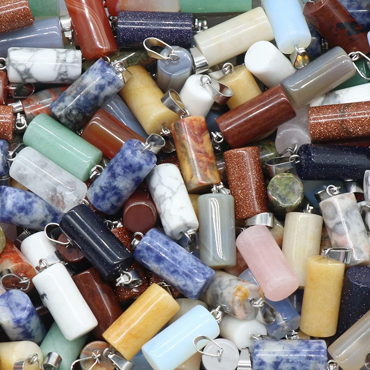 LHJ 20 Pcs Natural Stone Pendants Cylinder Shape Chakra Crystal Agate Stone for Jewelry Making Necklace Earrings - Image 6