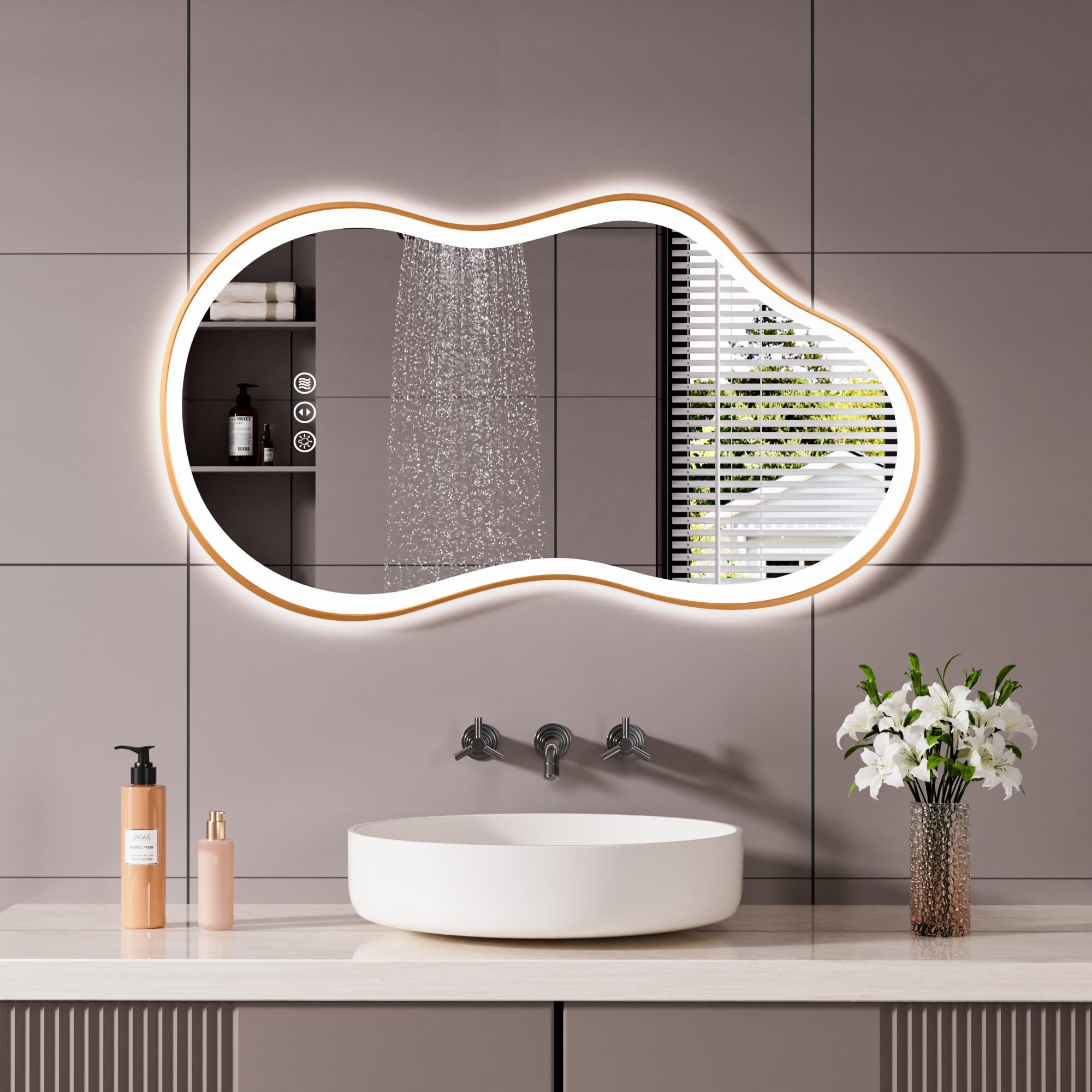 WTTY 36x20 Irregular Backlit Led Lighted Bathroom Vanity Mirror