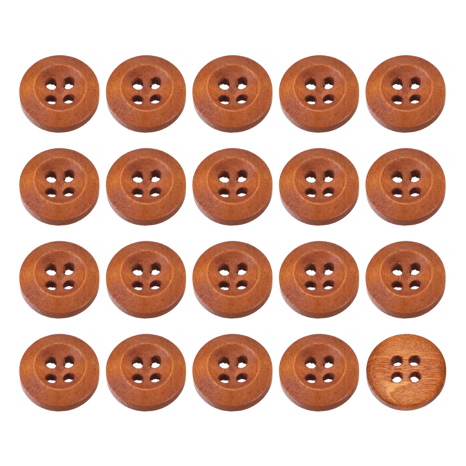 QUARKZMAN Pack of 50 Wooden Buttons, 12.5 mm (1/2 Inch) 4-Hole Round Wooden Buttons for Sewing DIY Crafts Clothing, Brown