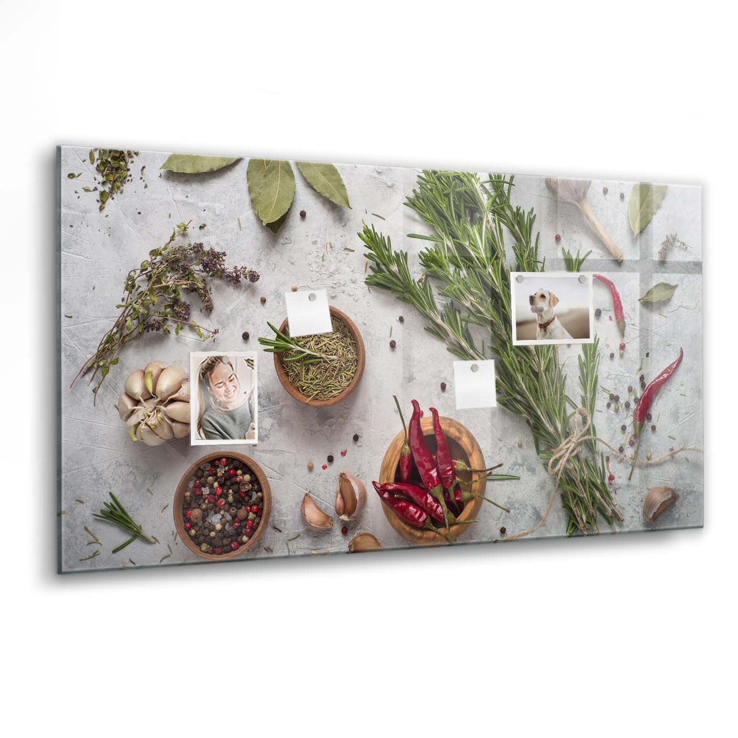Magnettafel Glas mit Zubehör | Schreibtafel abwischbar | Glasboard mit Neodym-Magneten | Modernes Wandboard für Organisation, Planung & kreative Ideen - 120x60cm Gewürze