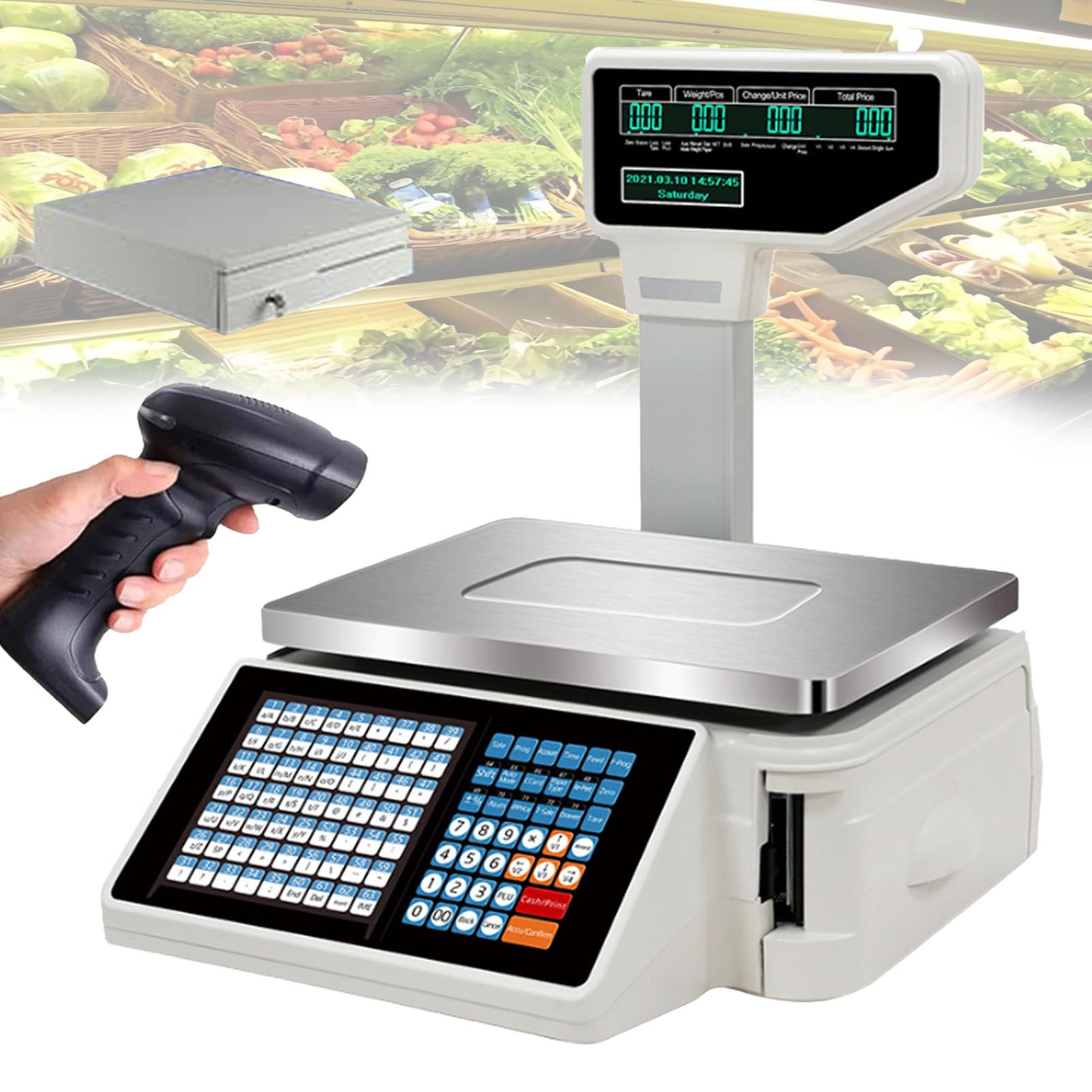 Pvxa Digital Barcode Weighing Scales, Label Printing Scale,Cash Register Scale,with Pole Display and Label Printer, for Supermarket/Retail Store Specification4