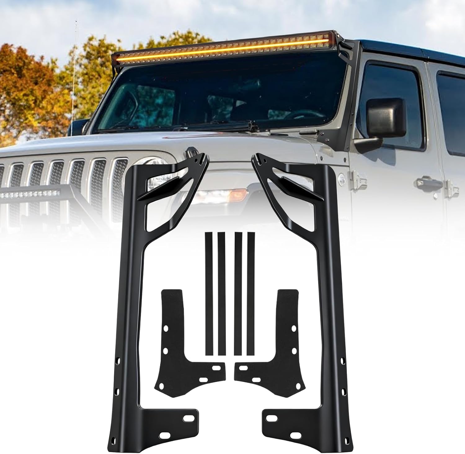 CO LIGHT 50"/52" LED Light Bar Upper Windshield Mount Brackets for Wrangler JK 2007-2018 A-Pillar Windshield Frame Mount Kit with Spot Light Holders Fits 07-18 Wrangler JK
