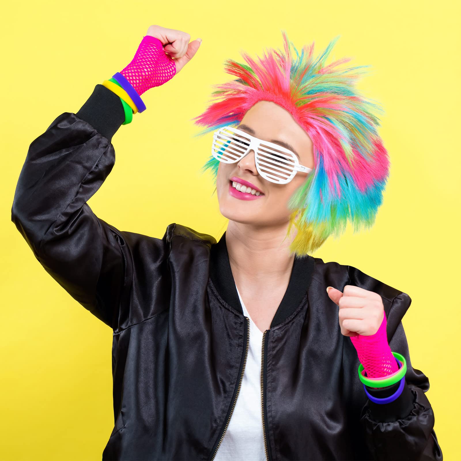 Peluca De Arcoíris Punk Rock De Los 80 | Colorida Y Puntiaguda Para Adultos | Disfraz De Carnaval, Halloween Y Fiestas Temáticas