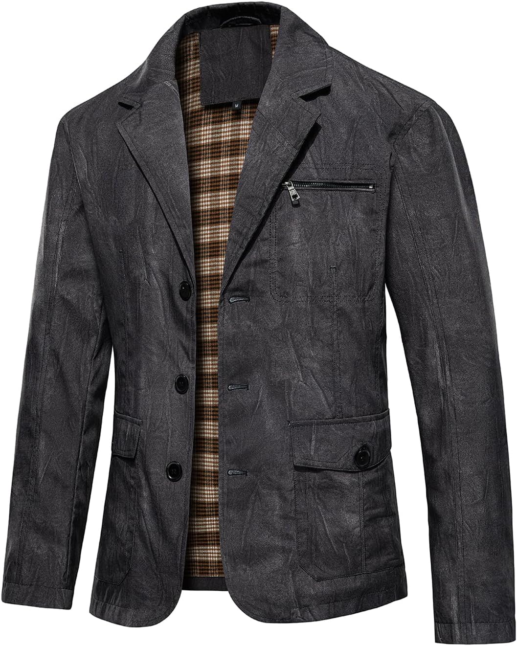 HOOD CREW Men’s Casual Blazer Vintage Sports Coat Button Up Lightweight Business Suit Jackets with Pockets