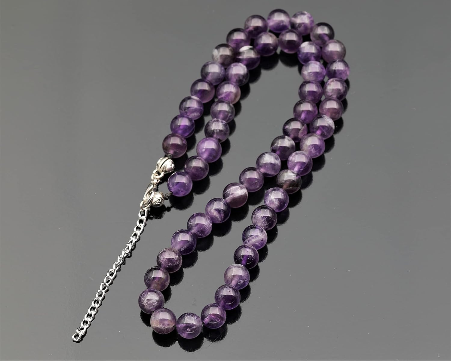 Natural Gemstone Beaded Choker Necklace | 8mm Handmade Adjustable Jewelry for Men & Women | Chakra Balancing Crystal Necklace | Spiritual Gift | Macrame Cord with Extender - Image 4