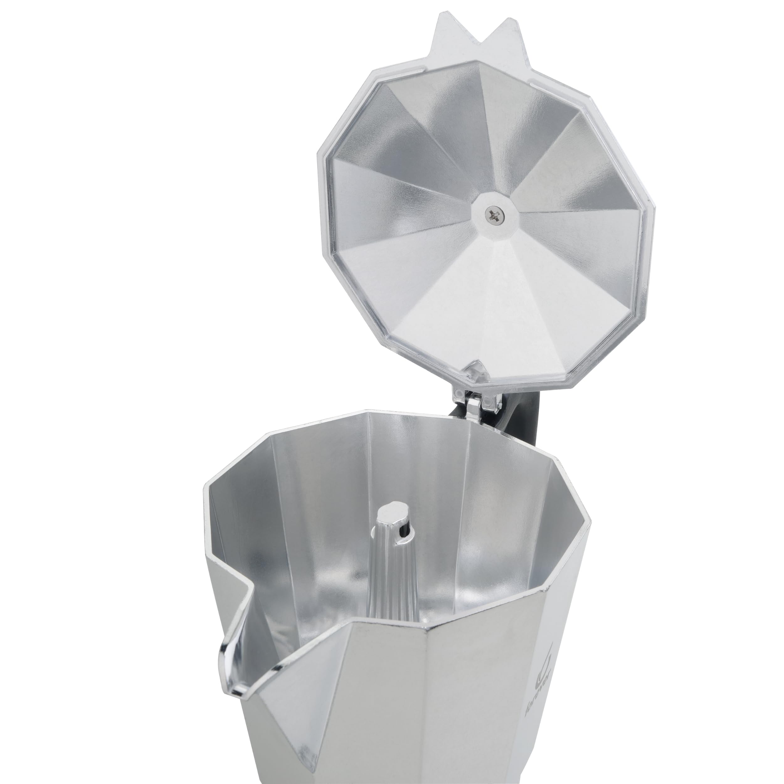 FOREVER Miss Moka Prestige 12 tazas | Cafetera Moka de aluminio | Máquina tradicional para casa, camping y exterior | Con junta de silicona higiénica de alta resistencia