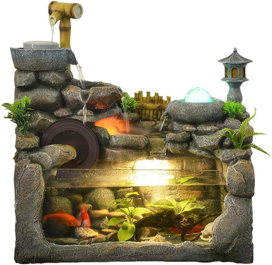 Tabletop Fountain Waterfall Resin Tabletop Fountain Desktop Fountain and Fish Tank Indoor Decoration Rockery Fish Pond Water Fountain Atomization Humidification Natural Landscape Art Home De