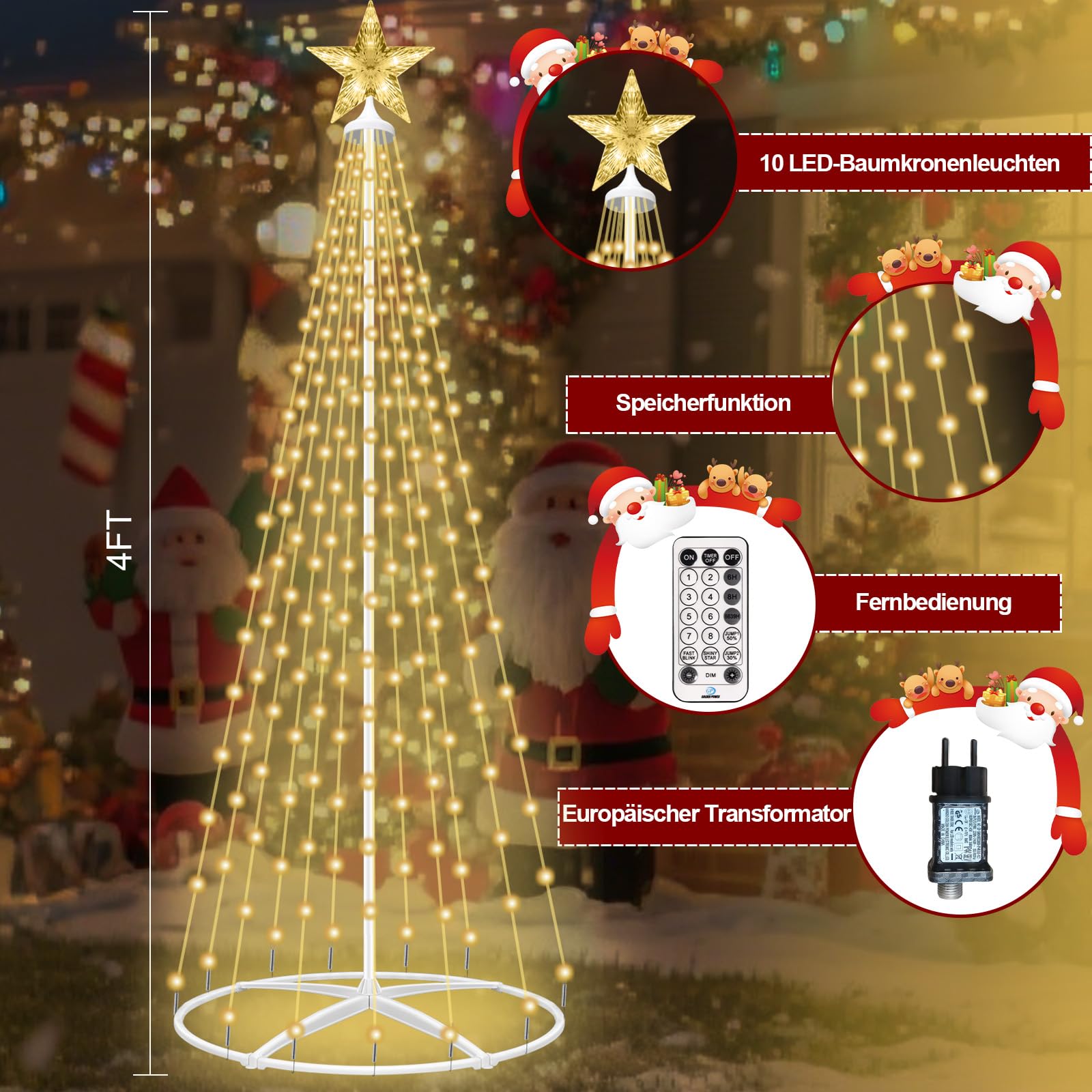 Forlivese LED Weihnachtsbaum Warmweiß, 12 Modi Tannenbaum Lichterbaum Weihnachtsdeko mit 3 Timer und 4 Helligkeitseinstellung, Lichterkette Weihnachtsbaum mit Fernsteuerung für Garten Rasen Hof