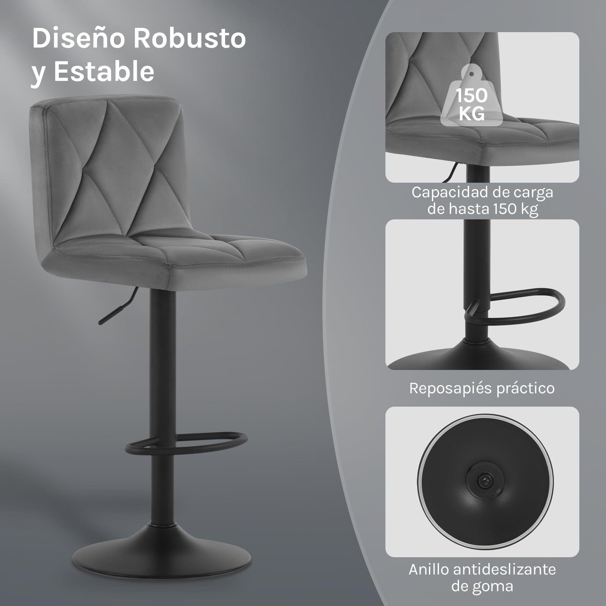 Lestarain Taburetes Altos de Cocina con Respaldo Juego de 2 | Taburete Bar Giratorio; para Bistro Cafeteria y Cocina; con Terciopelo