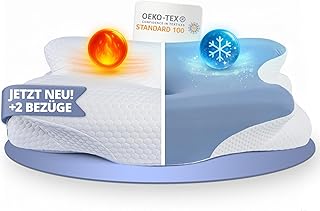 Orthopädisches Nackenkissen Memory Foam - Ergonomisches Kopfkissen gegen Nackenschmerzen & Verspannungen - Perfekt für Seitenschläfer & Rückenschläfer - Abnehmbarer Bezug