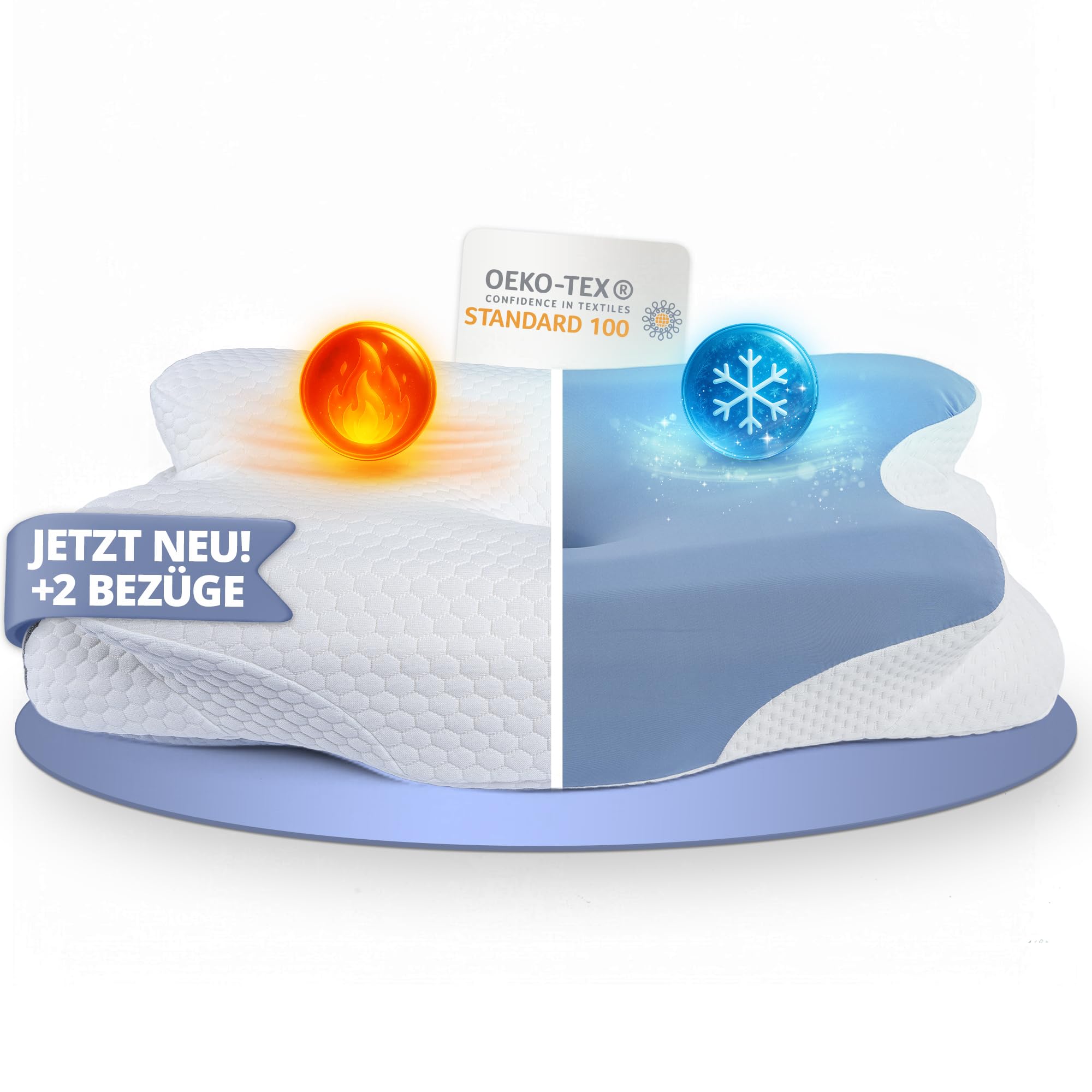  Knoop Home & Living ® Nackenstützkissen/Ergonomisches Memory-Foam-Kopfkissen/Zwei Bezüge für Sommer und Winter/Seitensc