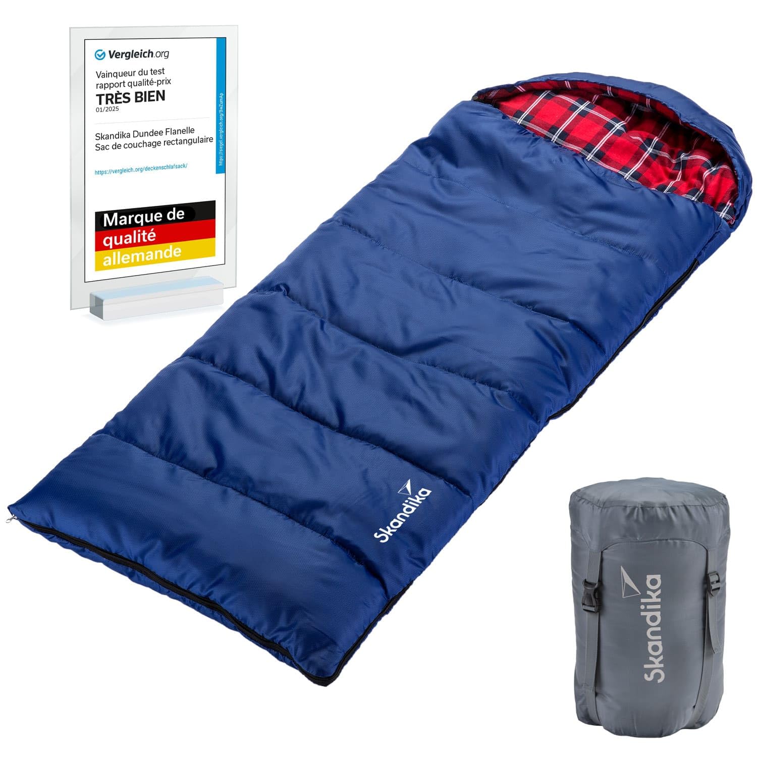 Skandika Dundee Junior Sac de Couchage Enfants | Sac de Couchage de Camping Enfants, Doublure intérieure Flanelle de Coton, Doux et Moelleux, Hydrofuge, 3 Saisons, 175 x 70 cm