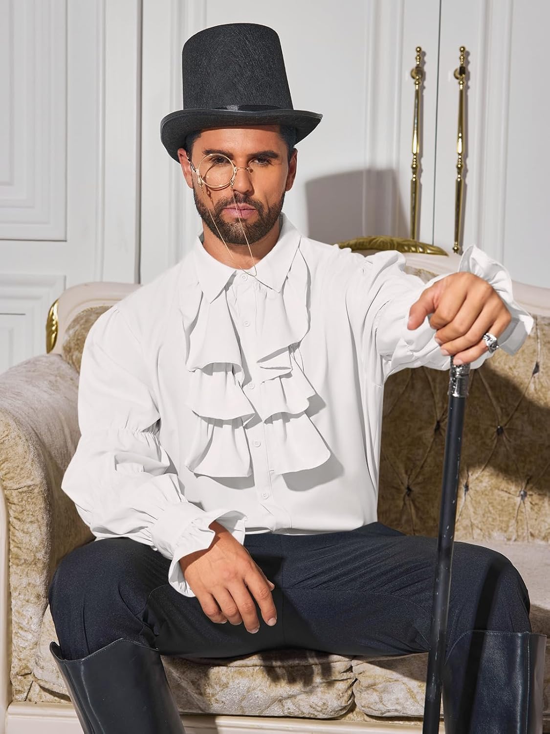 Runcati Mens Pirate Shirt Ruffle Victorian Renaissance Vampire Poet Puffy Shirts Gothic Steampunk Medieval Costume - Image 4