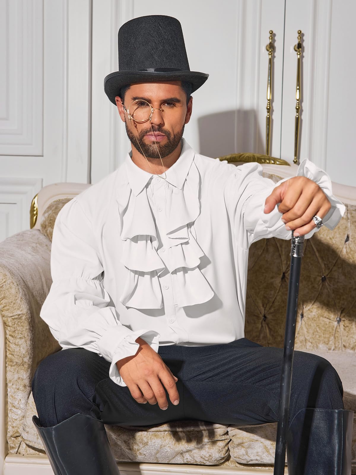 Runcati Camisa pirata para hombre, con volantes, victoriana, renacentista, vampiro, poeta, camisa hinchada, gótica, steampunk, disfraz medieval