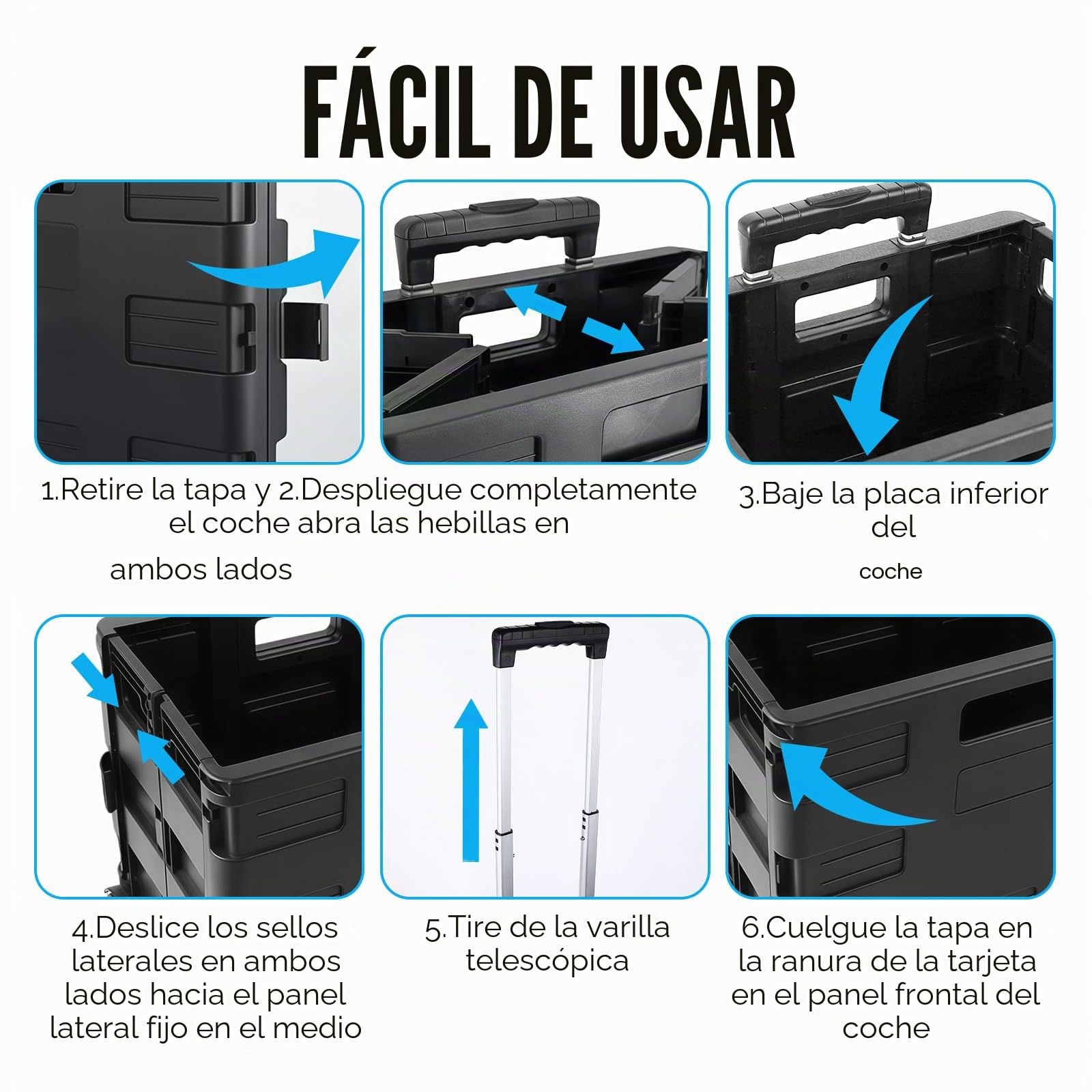 Carro Compra Plegable 45L con Tapa y Asa Telescópica – Carro Plegable con Ruedas para Supermercado, Camping y Mercado – Carrito de la Compra con Capacidad 25 kg