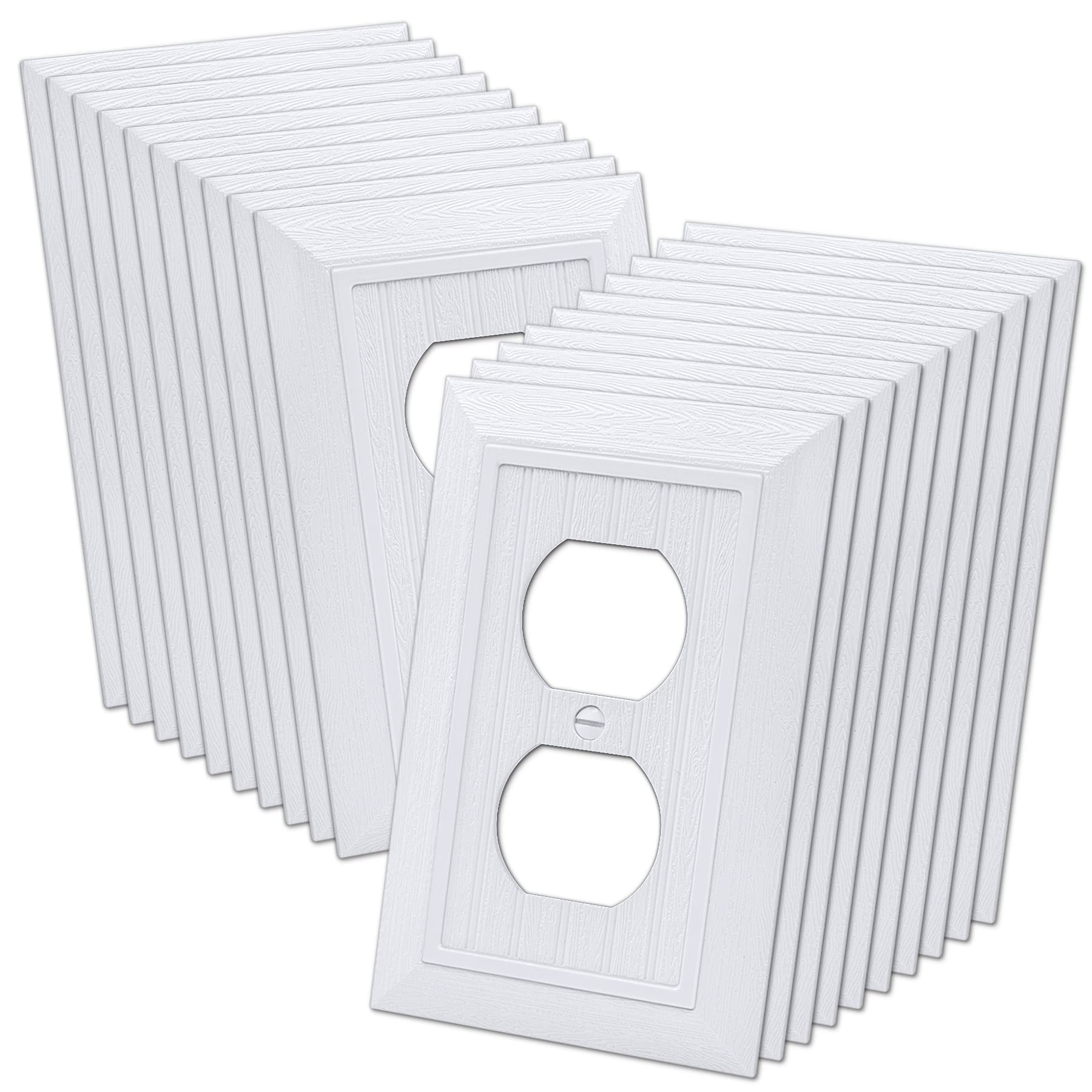 (20 Pack) CML Classic Single Duplex Beadboard Wall Plate, 1-Gang Vintage Outlet Covers, Retro Wood Grain Design White Switch Plates, Standard Size 3.15”X 4.87”, Impact Resistant