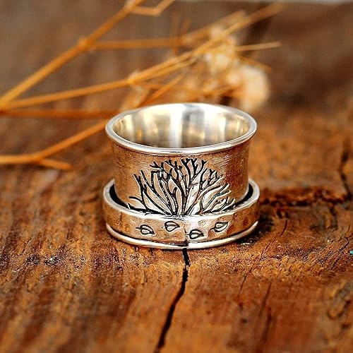 Miniatura 5 de Anillo giratorio de árbol de la vida para mujeres y hombres, antiansiedad, gira libremente, inspiraciones, alivio del estrés, apilable, dedo medio