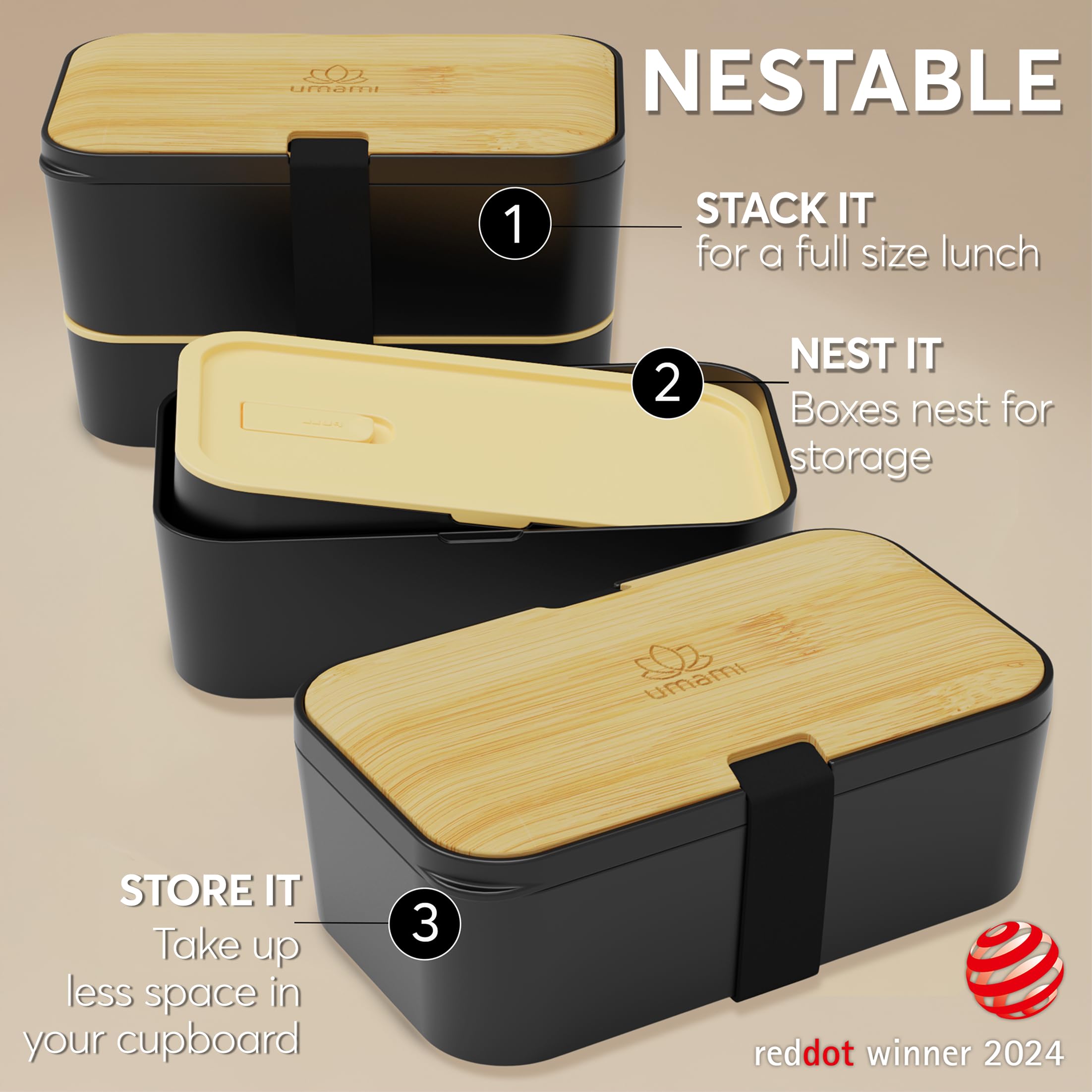 UMAMI Bento Box dla dorosłych 1,2L z sztućcami, All-in-One Kontener na lunch do przygotowywania posiłków dla mężczyzn/kobiet, urocza szczelna skrzynka bento, organizator lunchu, wspaniały prezent na Dzień Matki.