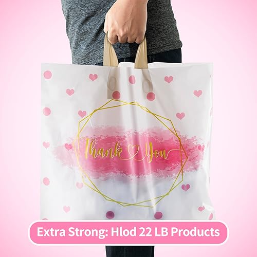 Miniatura 5 de WAKAKO 60 bolsas de plástico de agradecimiento con asas, extra grandes y gruesas, 18 x 16 pulgadas, bolsas de regalo para pequeñas empresas, diseño