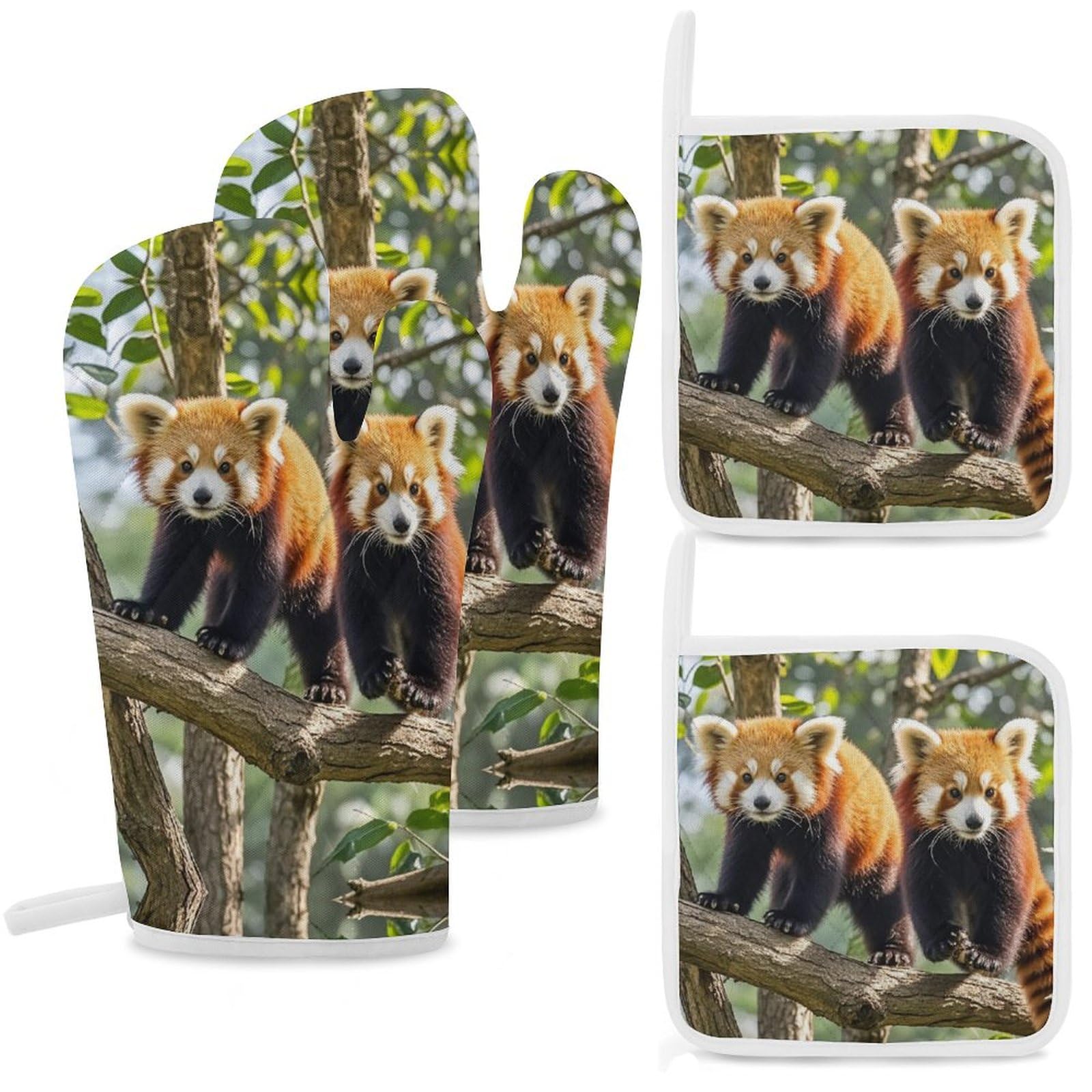 Gants de cuisine isolants panda rouge contre les brûlures de gratin au four