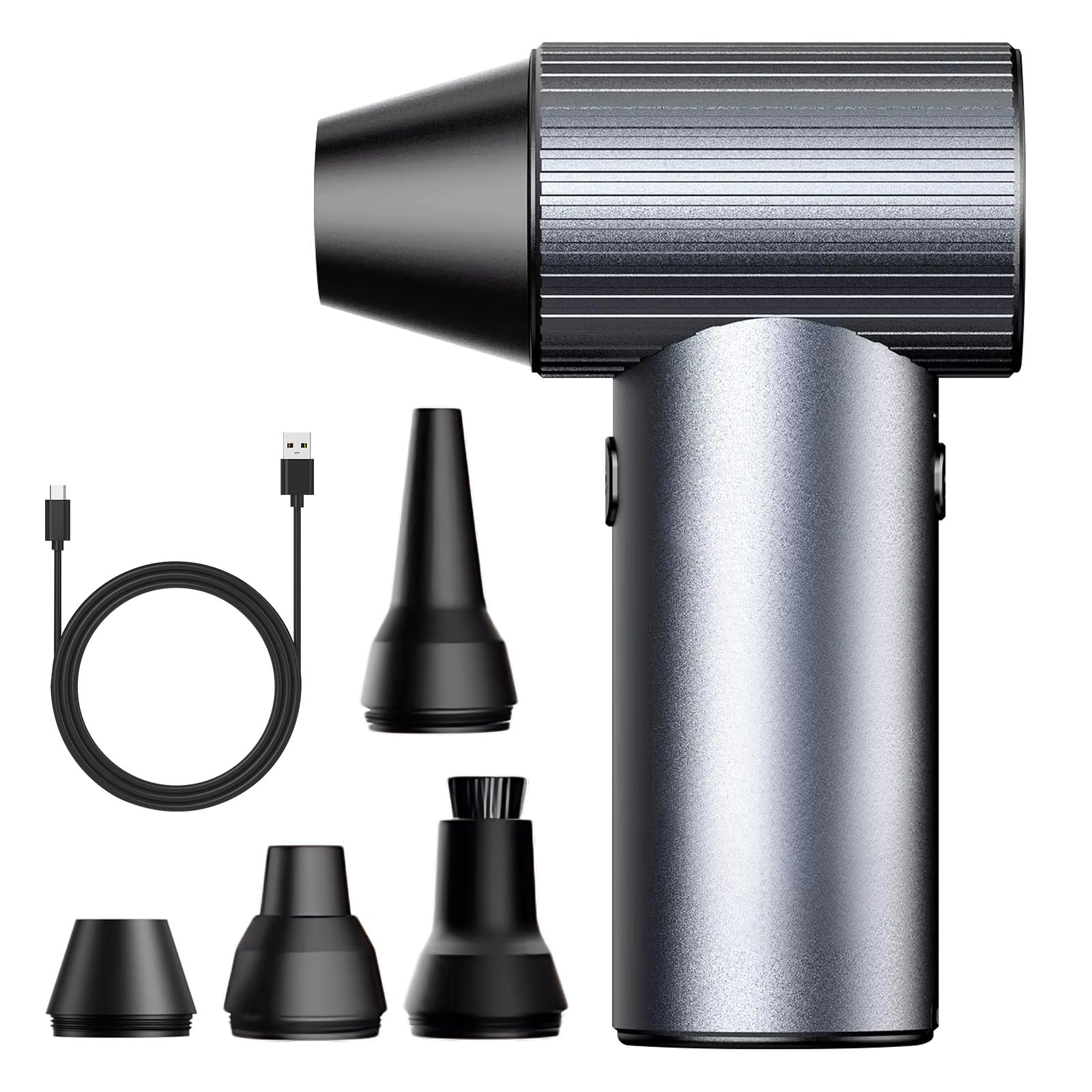 Soffiatore ad Aria Compressa Senza Filo, 90000 RPM, 3 Velocità Elettrico Aria Compressa Portatile per Auto/Casa/Ufficio/Camping con 4 Ugelli e Protezione Sovraccarico