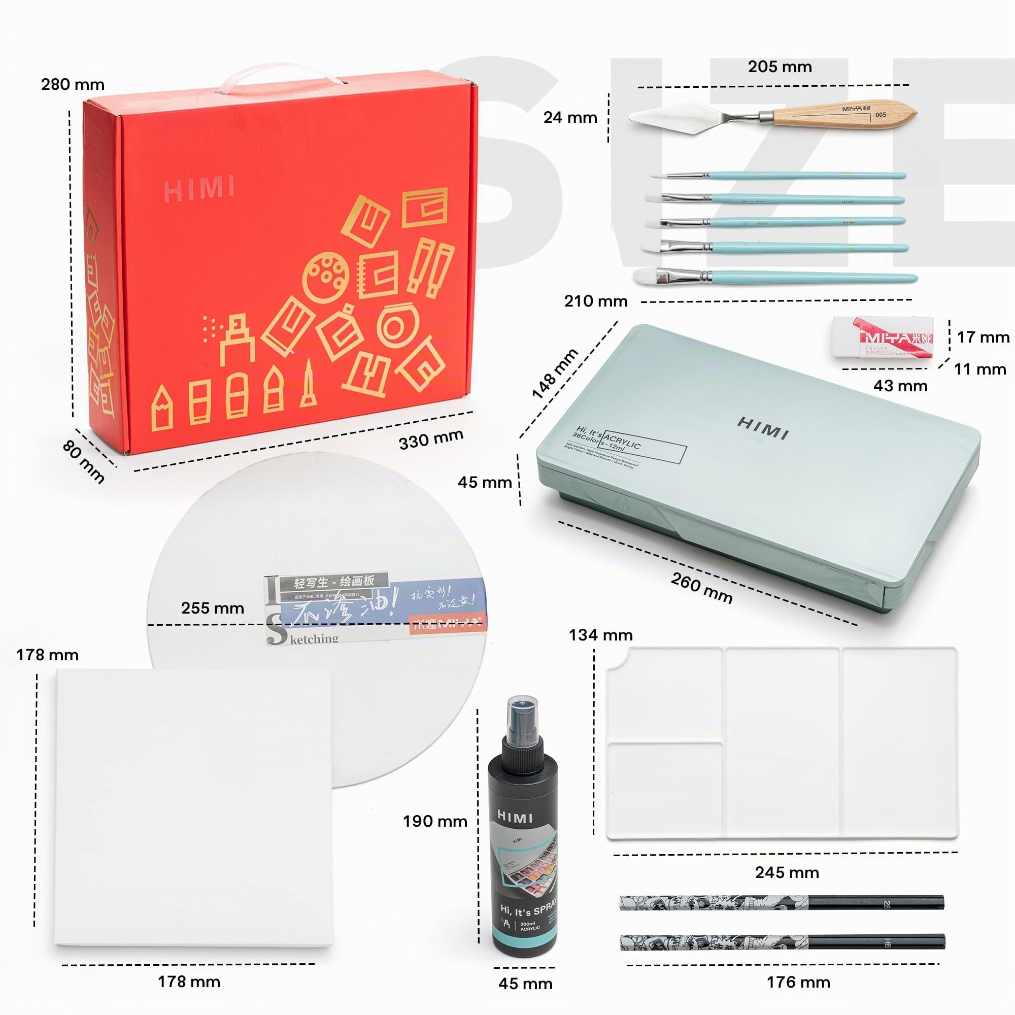 HIMI Deluxe 36 Farben Twin Cup Jelly Acrylfarben Set – Komplettes Kunstset mit Block, Sprühflasche, Palette, Pinseln, Malmesser und klappbarem Rahmen für Anfänger, Studenten und Künstler