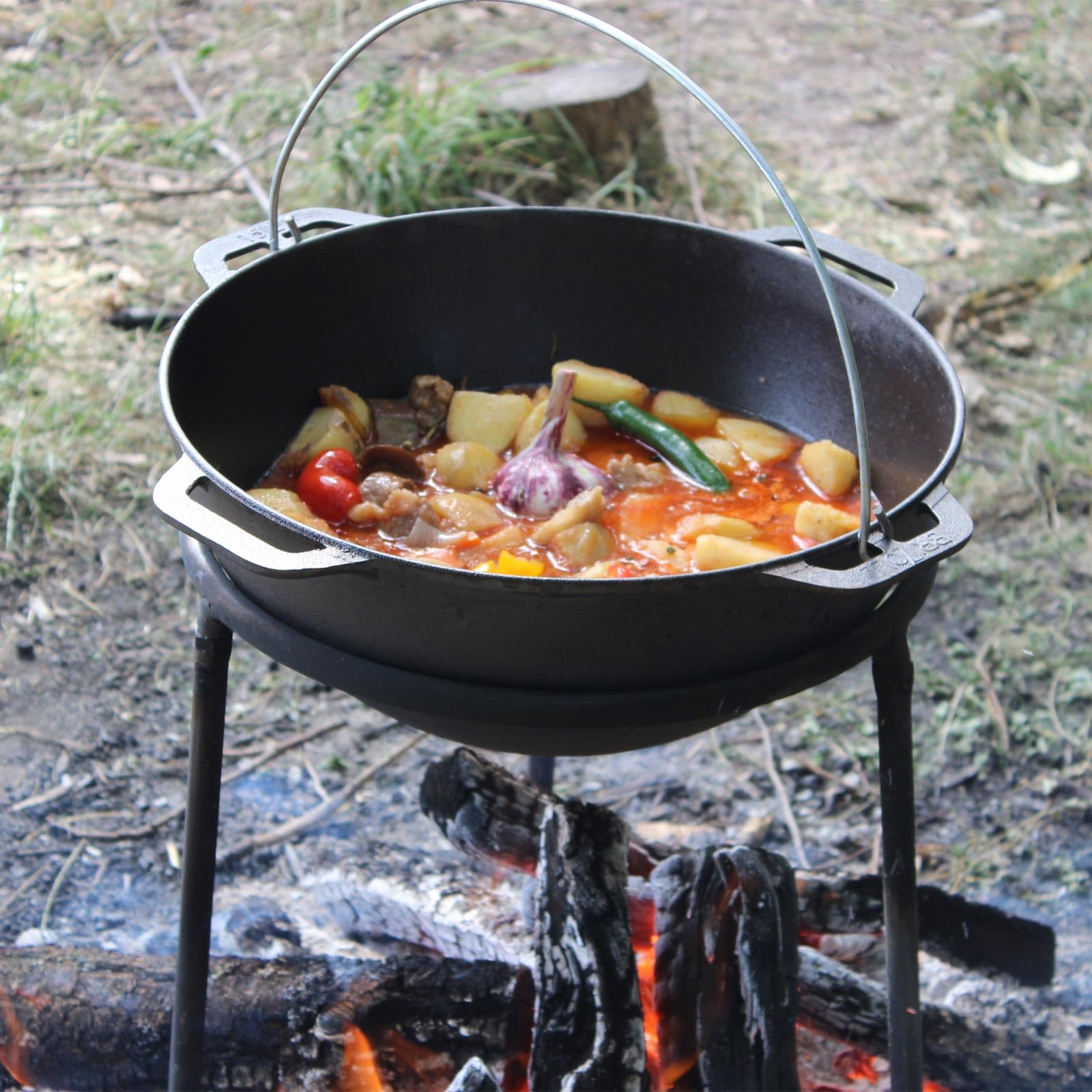 4BIG.fun 10L Gusseisen Schwenktopf Kazan Asia Kasan mit Deckel aus Gusseisen Grillwok Wokpfanne Grill Cast Iron Campingtopf Kessel Wok Traditioneller