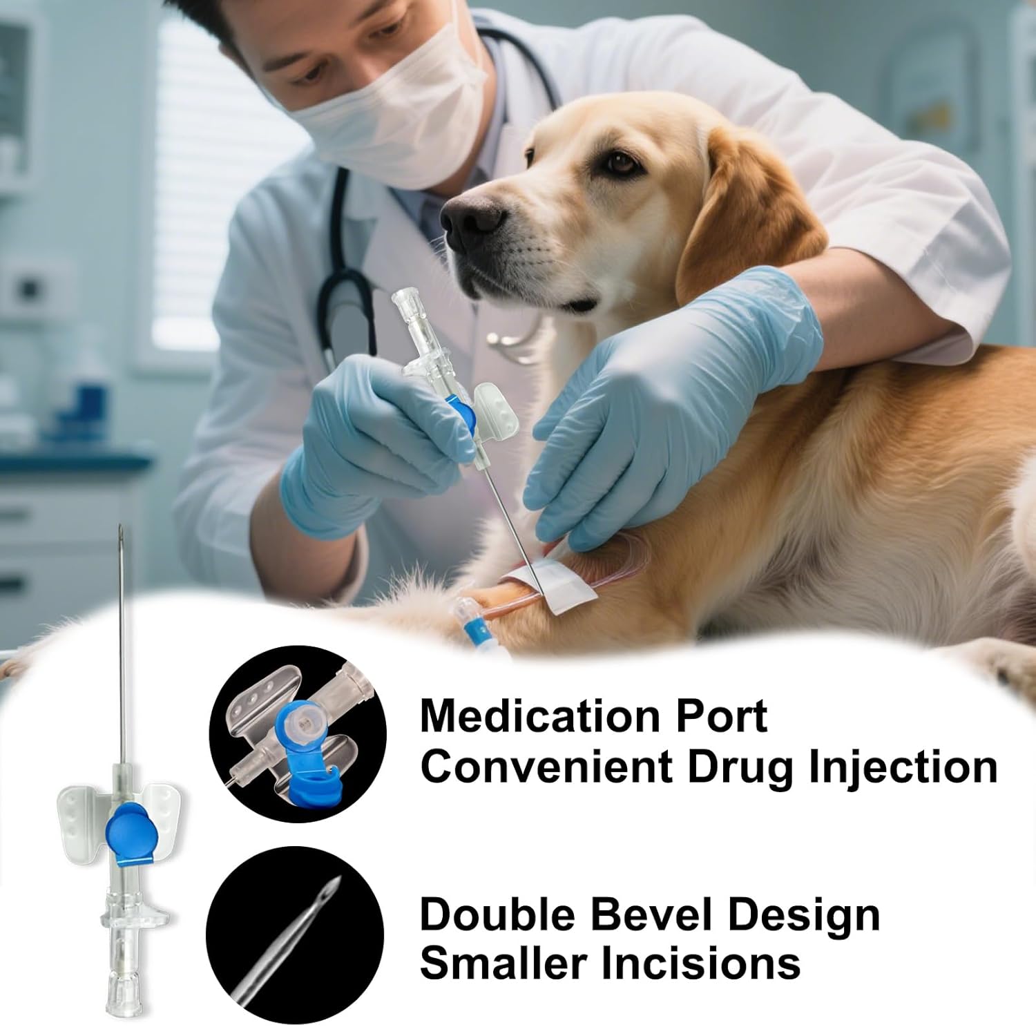 100PCS Veterinary Indwelling Needle with Medication Port, Veterinary IV Catheter, Disposable Veterinary Intravenous Catheters, Veterinary Instruments for All Sizes of Animals