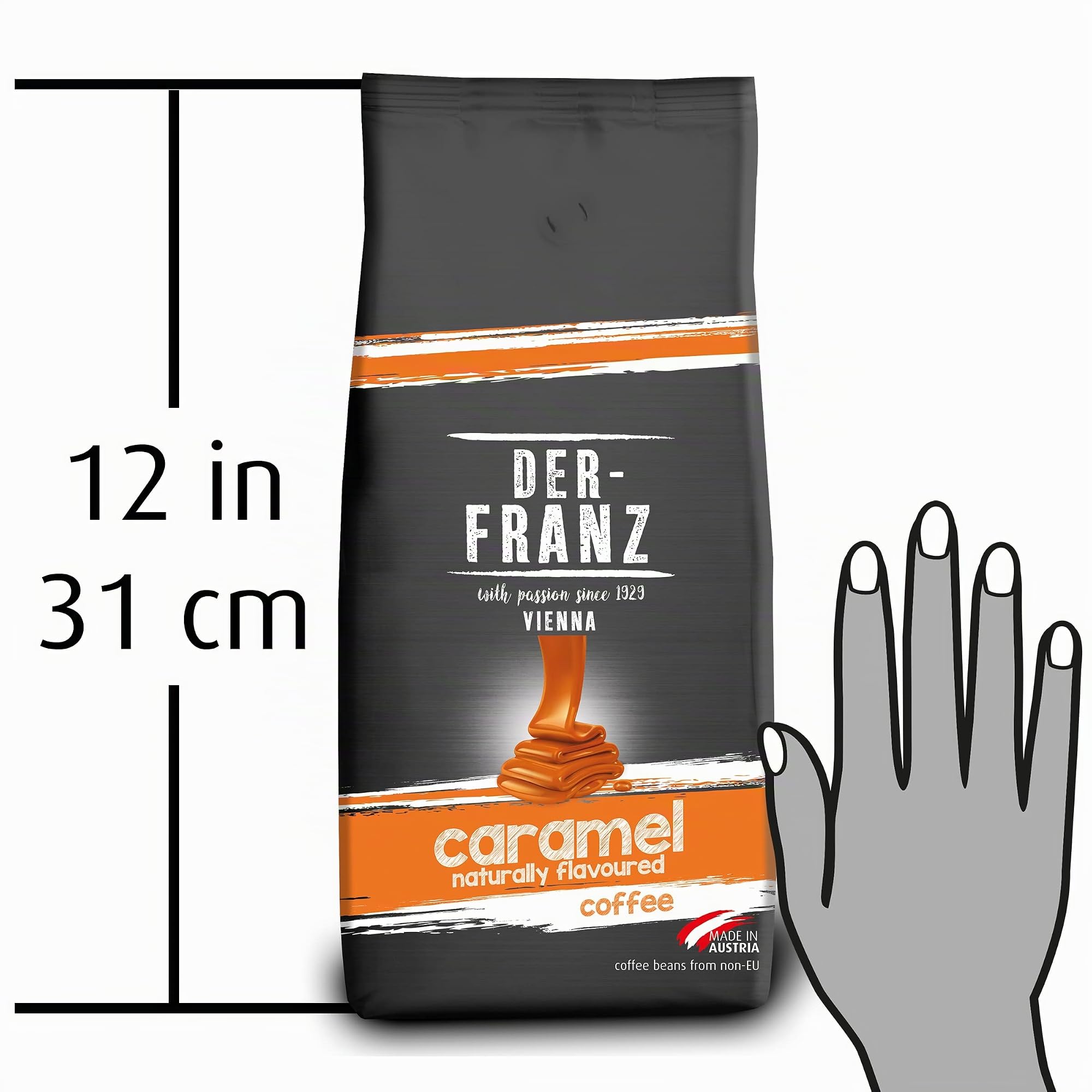 Der-Franz Café, Aromatizado con caramelo, Café mezcla de Arábica y Robusta granos enteros, 1000 g (Paquete de 2)