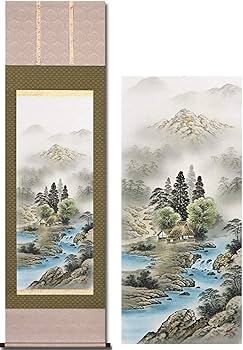 Amazon.co.jp: 掛け軸 開運 彩色 山水 四神相応山水画 伊藤岳仙