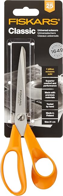 Fiskars Universal Scissors For Right Handed Users, Total Length: 21 cm, Steel/Synthetic Material, Classic, 1000815