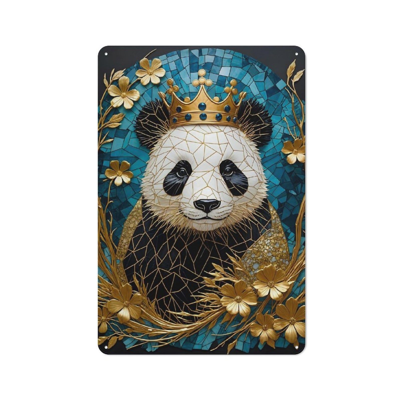 Junmoney Panda Kintsugi Art Metal Wall Plaque 30X20cm, Everyday Small Space Decor For Flat, Dorm Room, Lounge Or Cafe