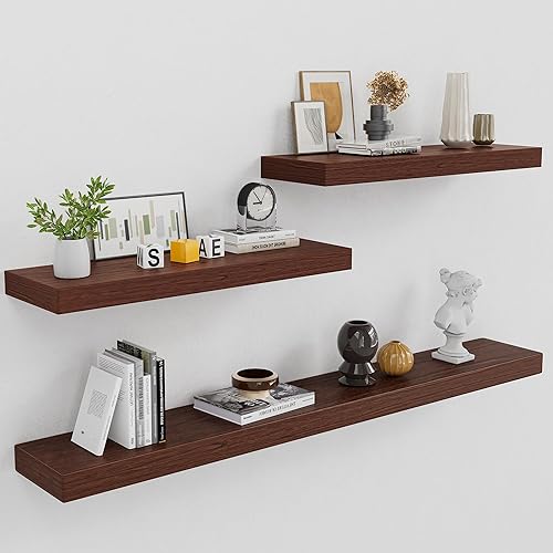 Estantes flotantes de nogal, estantes flotantes de madera resistente de 2 pulgadas de grosor para montaje en pared, estantes de 8 pulgadas de