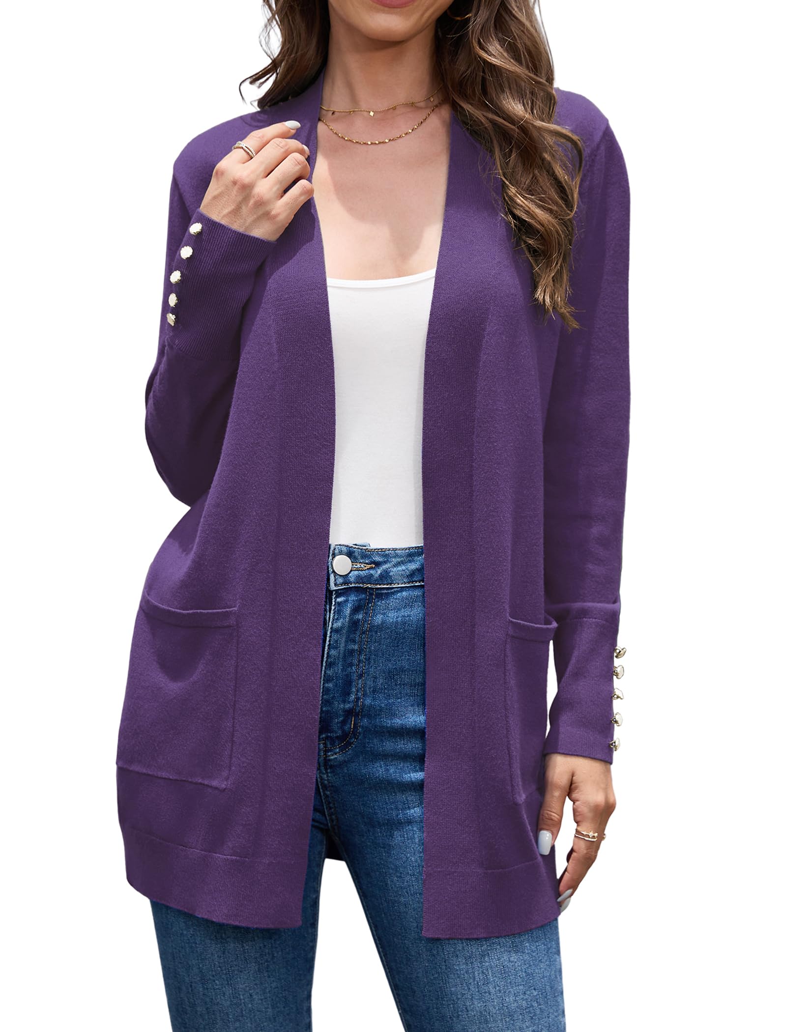 VIISHOW Women Cardigan Sweater Lightweight Open Front Long Sleeve Soft Fine Knit Casual Trendy Kimono Cardigans with Pockets