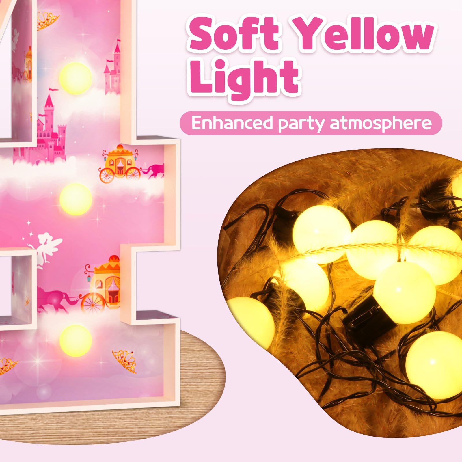 imprsv Marquee Numbers Princess Birthday Decorations: 3ft Large Party Decor Girl 4th 14th Big Light Up Cardboard Number 4