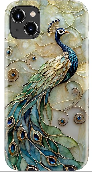 LUMARKE for iPhone 14 Case/iPhone 13 Case with Cute Wildflower Design – Aesthetic Y2K Floral Phone Cover for Women Girls, Dual-Layer Protection, Wireless Charging Compatible - Peacock and Flower - 1