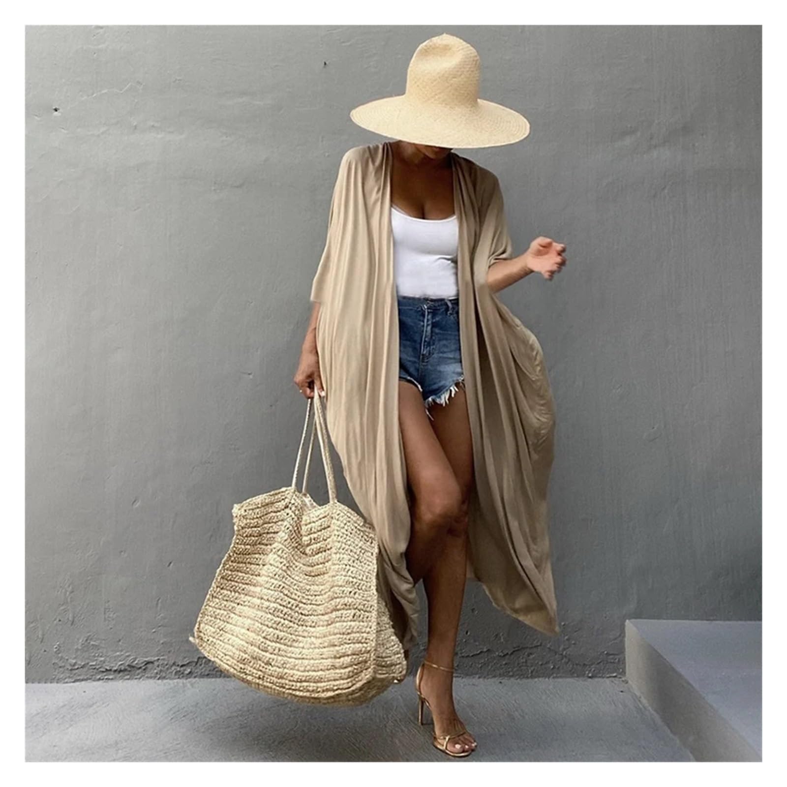 Copri Costume Mare Donna Copricostume da Bagno in Cotone, Abito Lungo, Pareo da Spiaggia, Cardigan Largo da Donna