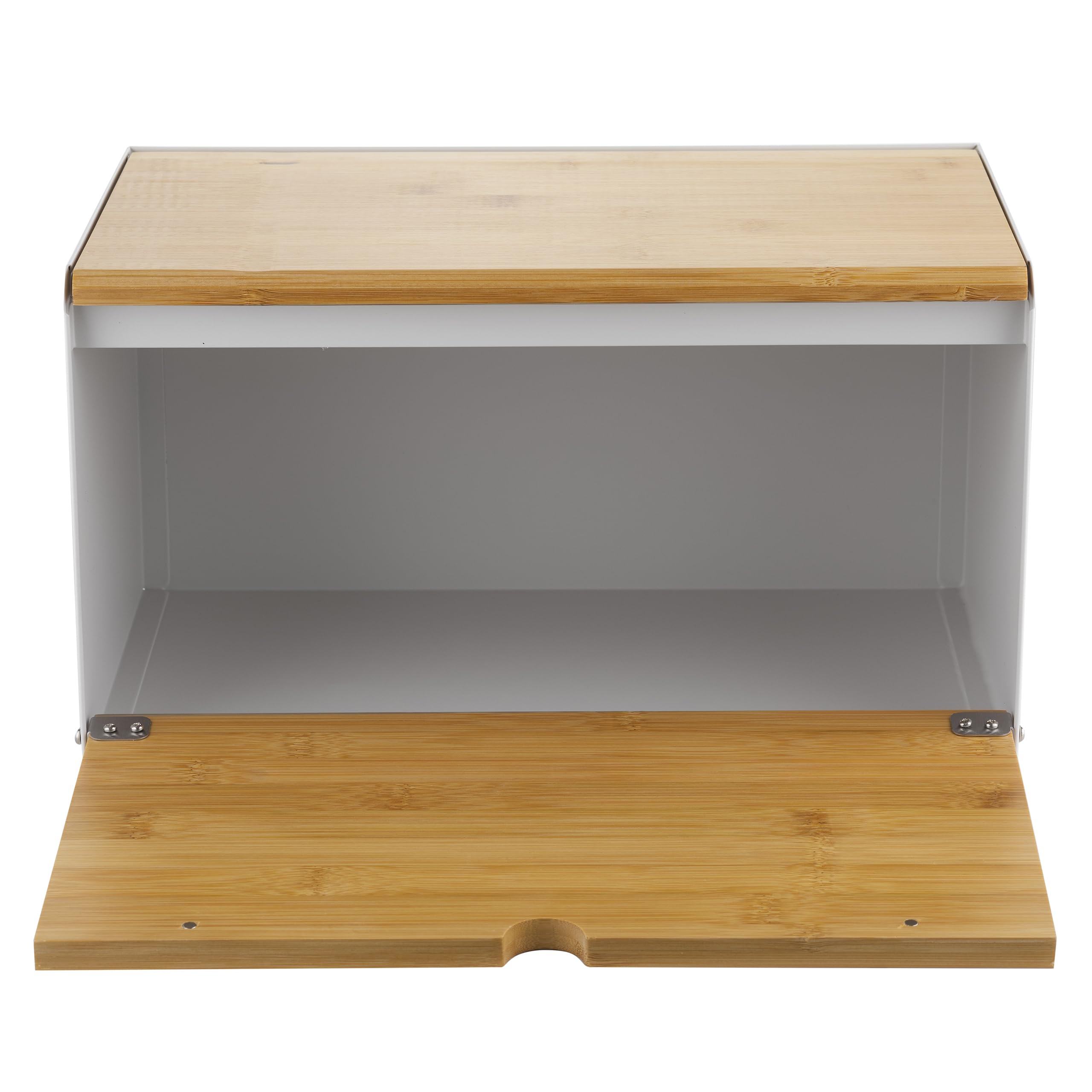FLORINA Panera BRUSTO 35,5 x 21,5 x 19,5 cm I Acero con Tapa de Bambú I Panera Espaciosa y Moderna I Conservación de Pan Más Fresco I Contenedor de Pan para Cocina I Color: Blanco
