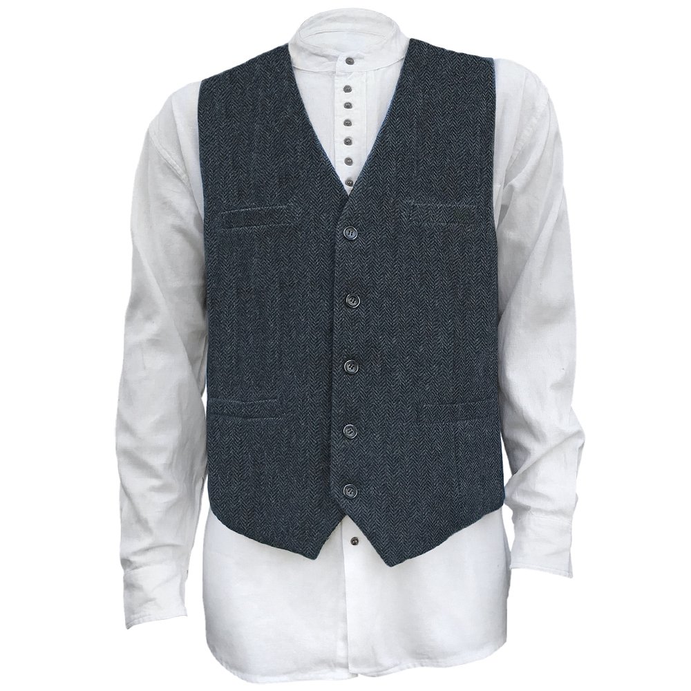 The Celtic Ranch Men’s Blended-Wool Irish Tweed Vest with Full Back, Fabric Belt, 4 Pockets, and Herringbone Pattern