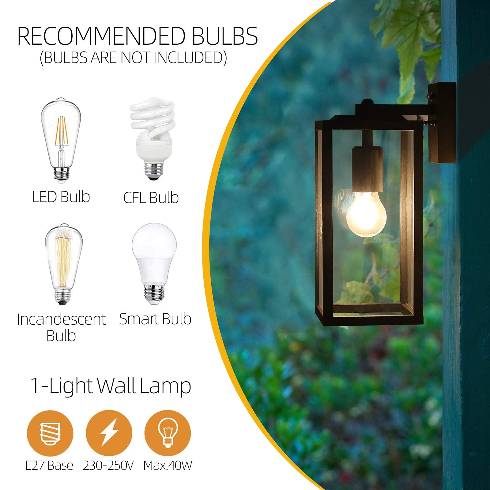 HLFVLITE Lampada Da Parete Esterna, Applique Da Parete Per Interni/Esterni in Alluminio Max 60W E27, Impermeabile Per Garage Porta Ingresso Portico, Nero Opaco