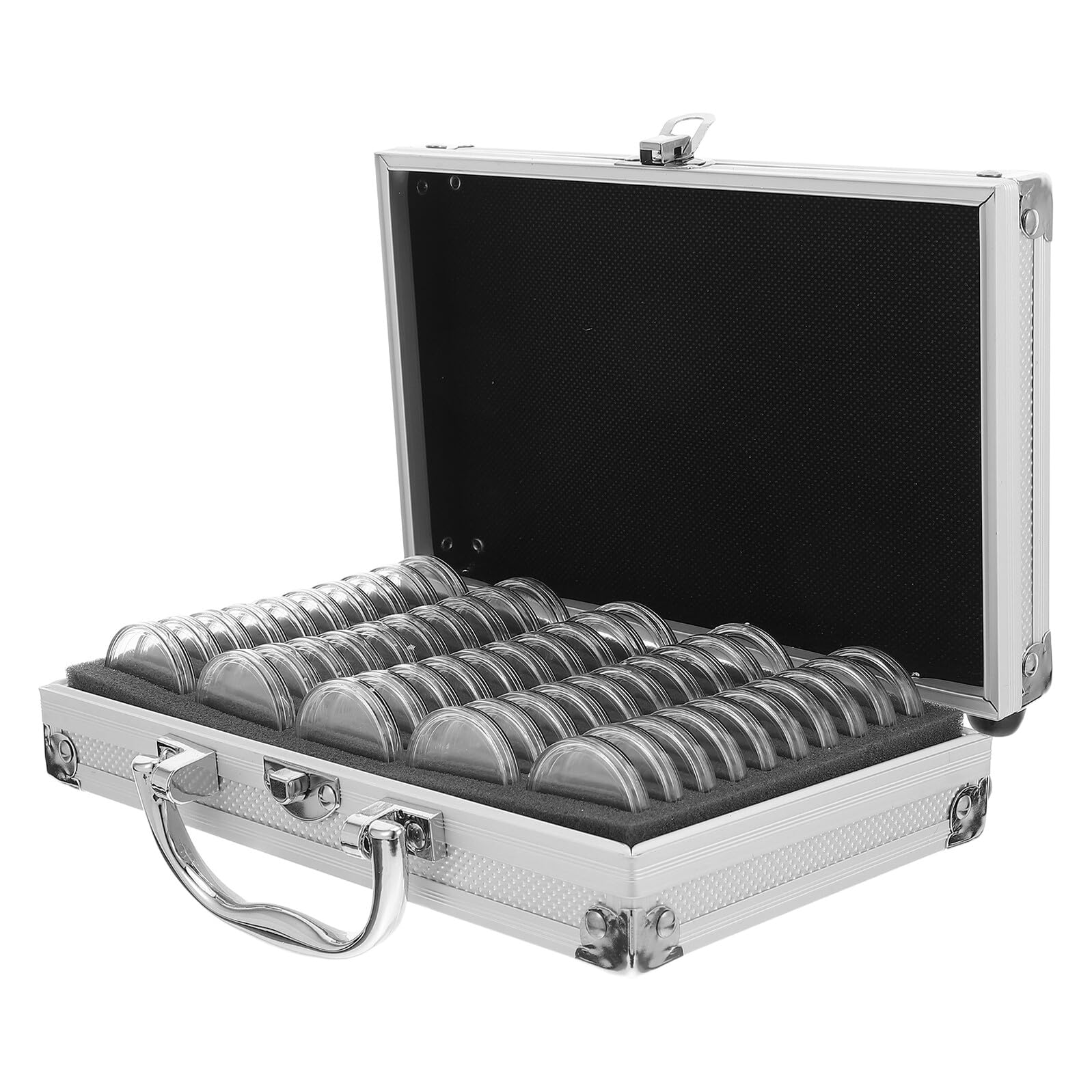 TOYANDONA Organizzatore per Monete da Collezione Compatto e Portatile in Alluminio Argento con 50 Scomparti, Custodia Resistente per Medaglie e Badge per Collezionisti