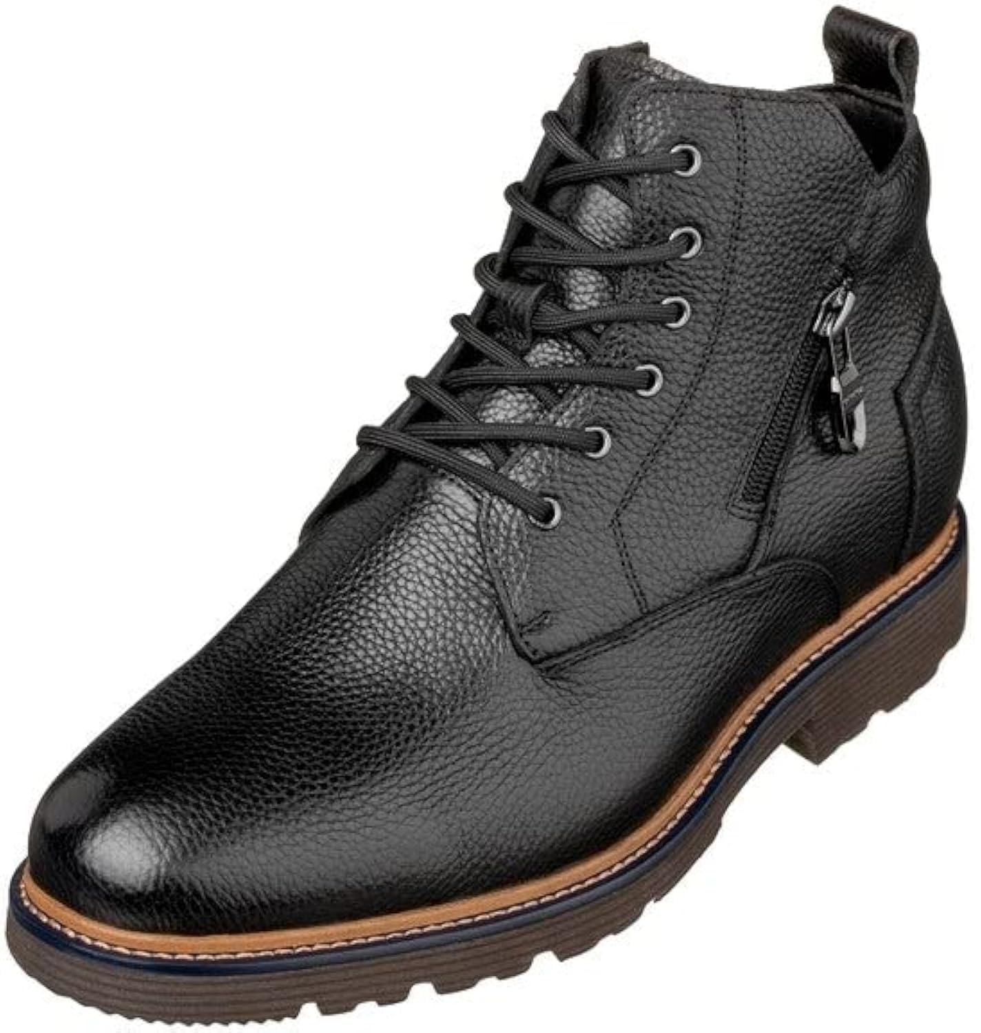 CALTO Men's Invisible Height Increasing Elevator Shoes - Black Premium Leather Lace-up Cap-Toe Dress Casual Boots - 2.8 Inches Taller - Y42071 - Size