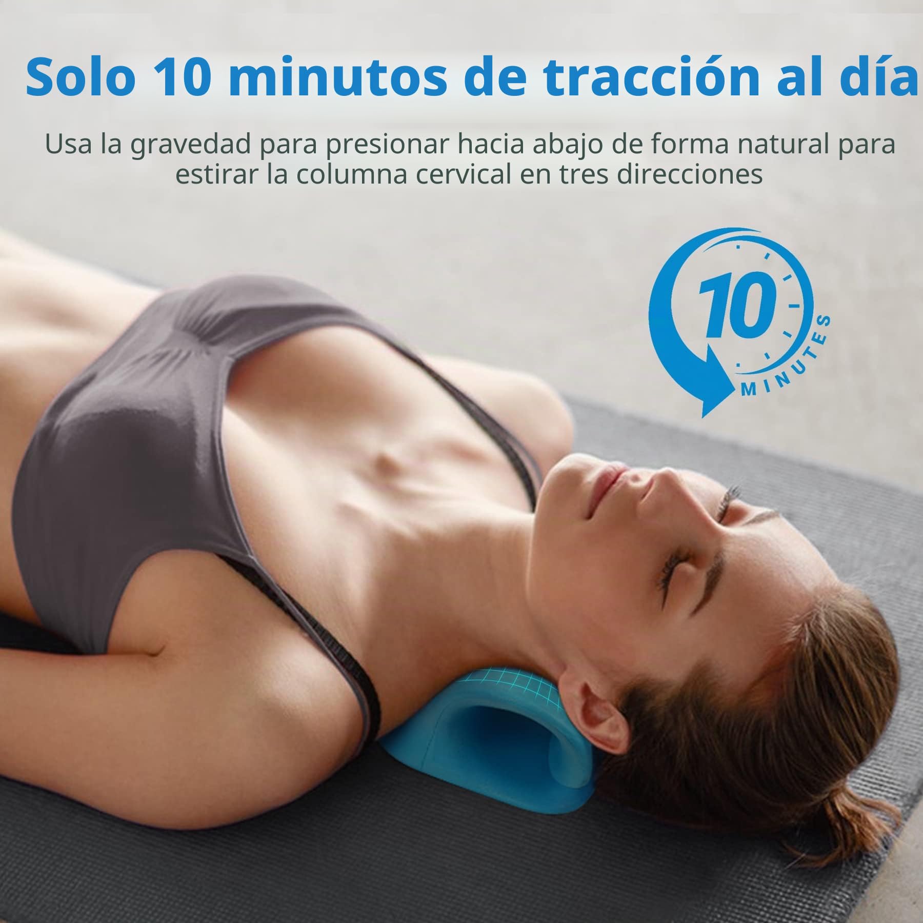 Estirador de cuello para aliviar el dolor, relajante de cuello y hombros, dispositivo de tracción cervical, almohada para relajación muscular y alivio del dolor de ATM (azul)