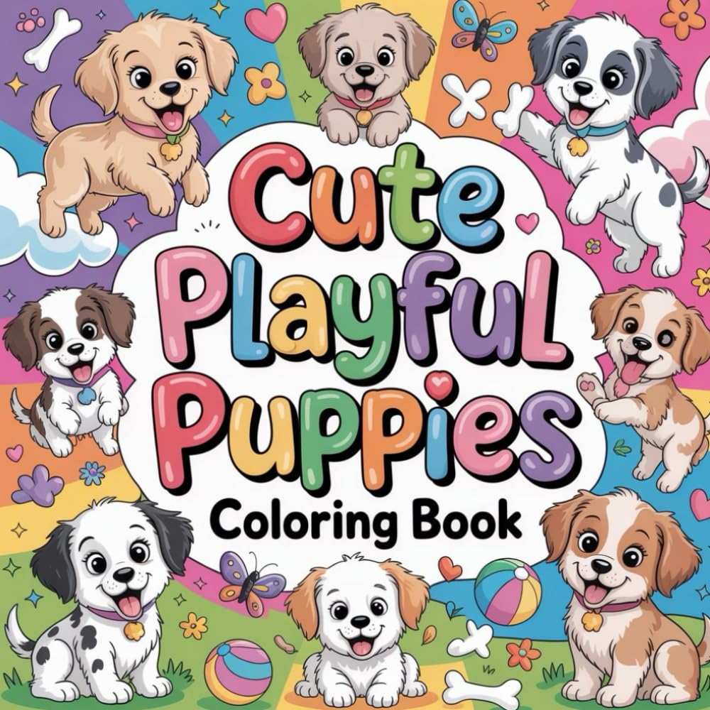 Cute Playful Puppies Coloring book: cute coloring book for kids, coloring book for adults, kawaii coloring book, Coloring Book for Adults and Kids, ... relaxing dog coloring, easy animal coloring