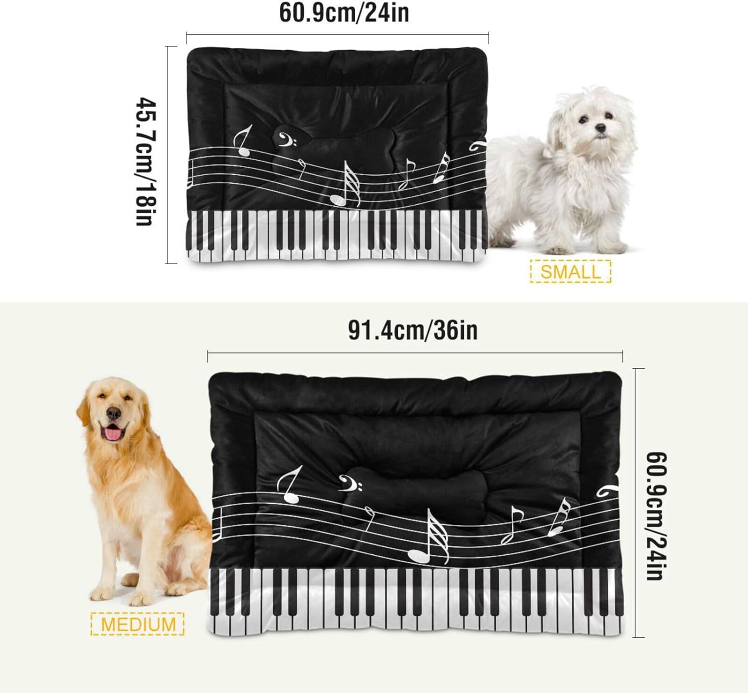 review Music Note Crate Pet Bed, Portable Washable Dog Cat Mat, Soft Comfortable Pet Mattress with Non-Slip Bottom for Dogs Cats Sleeping, 24 x 18 Inch