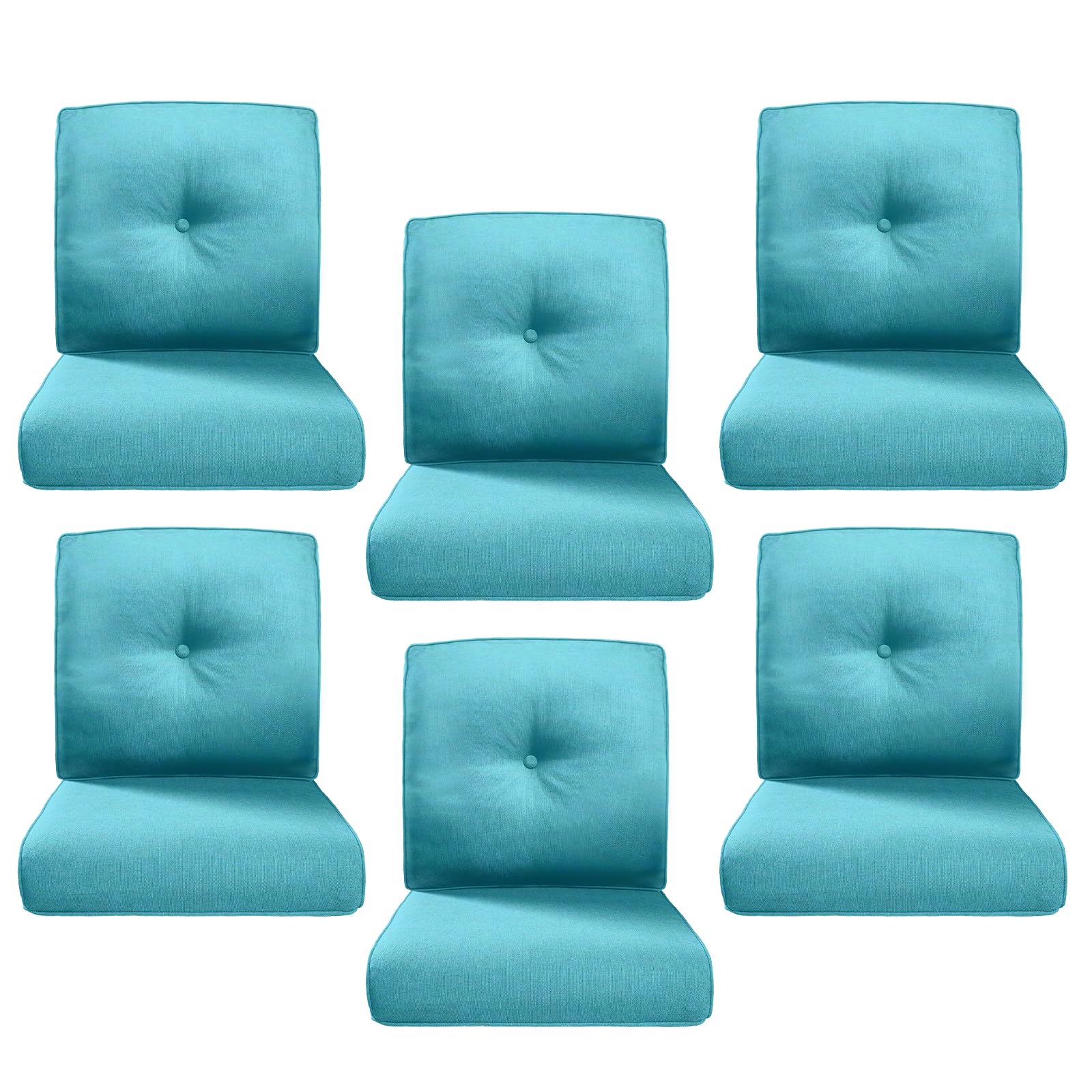 Luxury 4" Thick Outdoor Cushion Set of 6 - 22x24 Patio Furniture Cushions with 28D High-Density Foam, Water-Resistant &amp; Fade-Resistant Fabric, Removable Covers for Patio Furniture Sofa -Turquoise
