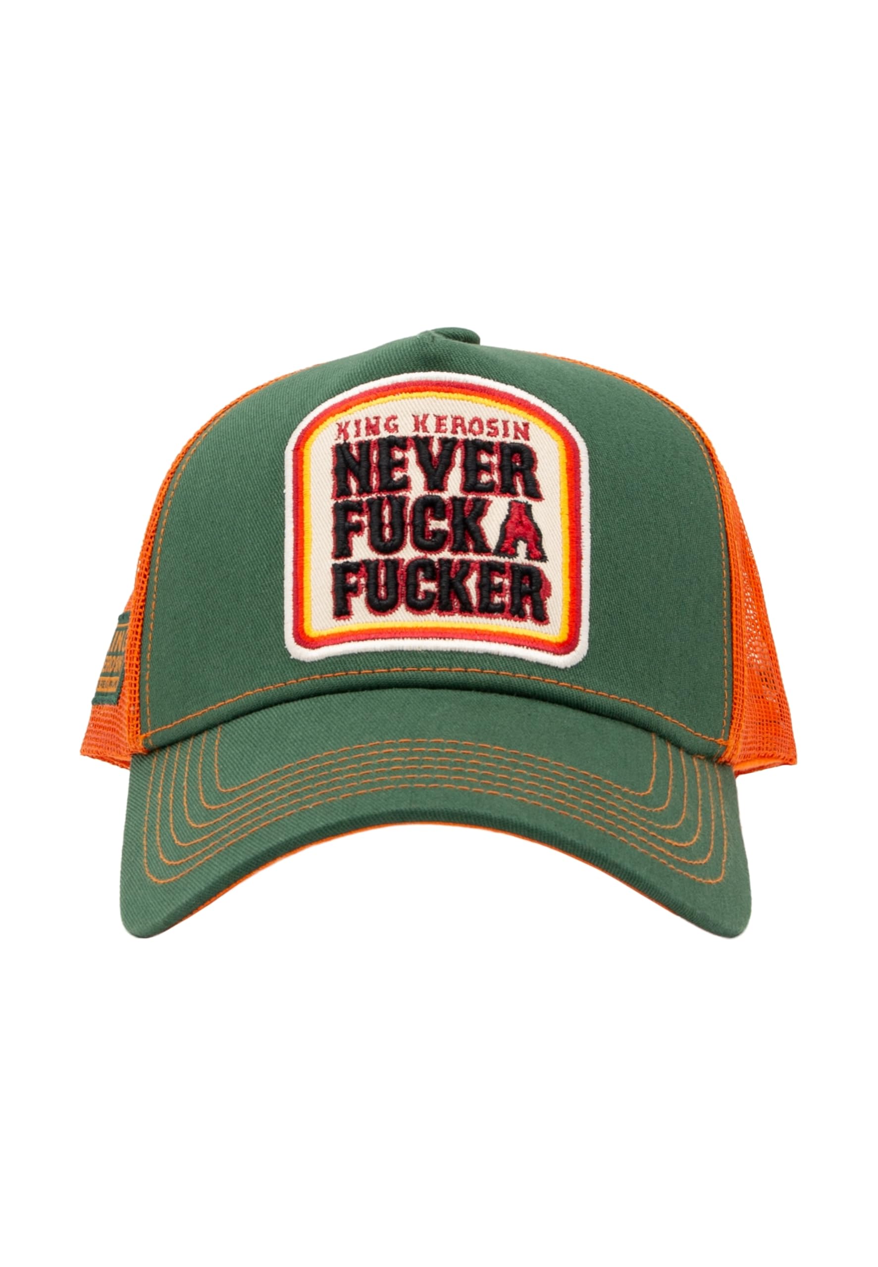 King Kerosin Gorra de camionero para hombre con bordado frontal en óptica 3D Never Fuck A Fucker