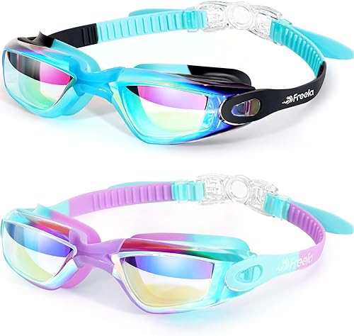 Freela Gafas de natación para niños, paquete de 2 gafas de natación para niños de 3 a 14 años, gafas de natación para niños y niñas, antivaho con