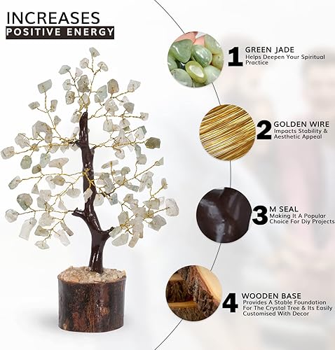 Miniatura 3 de Cristal de jade verde, árbol de Feng Shui, árbol bonsái de piedra, decoración verde, piedra preciosa de árbol, decoración de habitación de cristal,